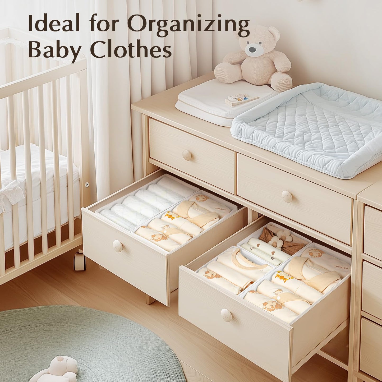 DIMJ Underwear Drawer Organiser for Baby, Dividers for Clothes, 4Pcs, White