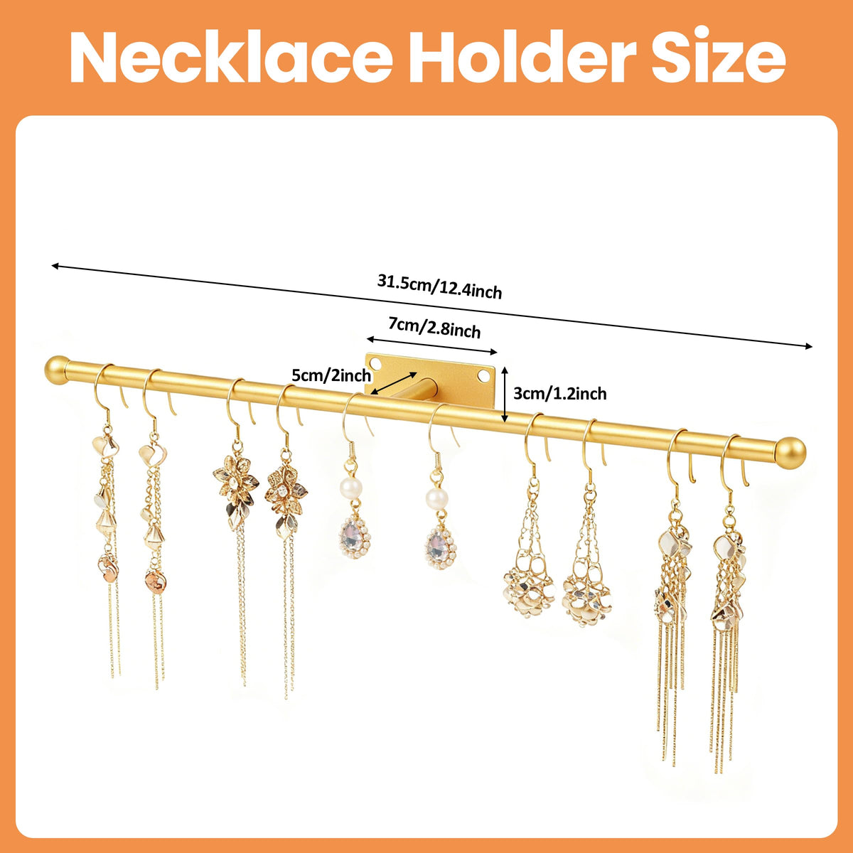 ZHABAYEN 2Pcs Wall Mounted Necklace Holder, Wall Jewelry Organiser, Metal Hanger Organiser for Necklaces, Bracelets and Rings