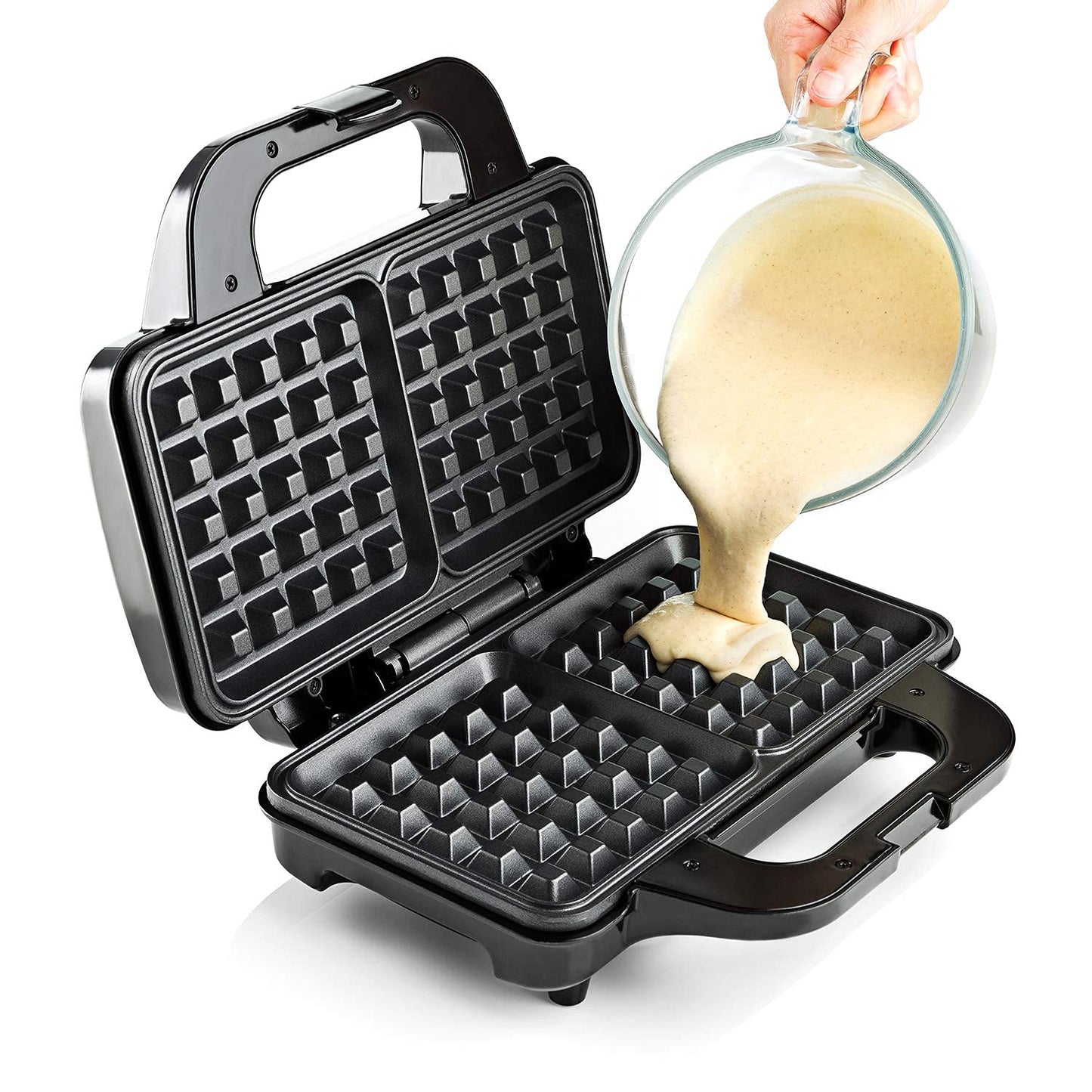 GLOBAL GOURMET Square Waffle Maker Iron Machine 1000W I Electric I Non-Stick Coating Mould I Deep Cooking Plates I Recipes Included via Email