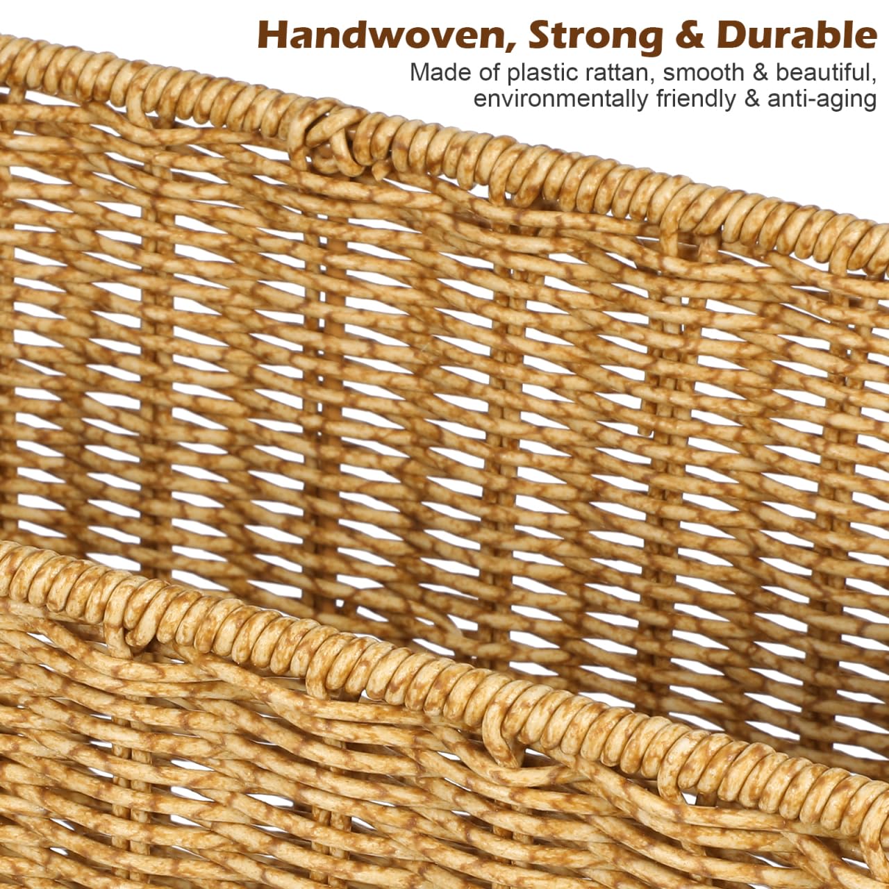 Alipis Woven Storage Basket Rattan Style Desktop Organizer with Hollow Handles Large Capacity Storage Box for Home Supplies and Sundries
