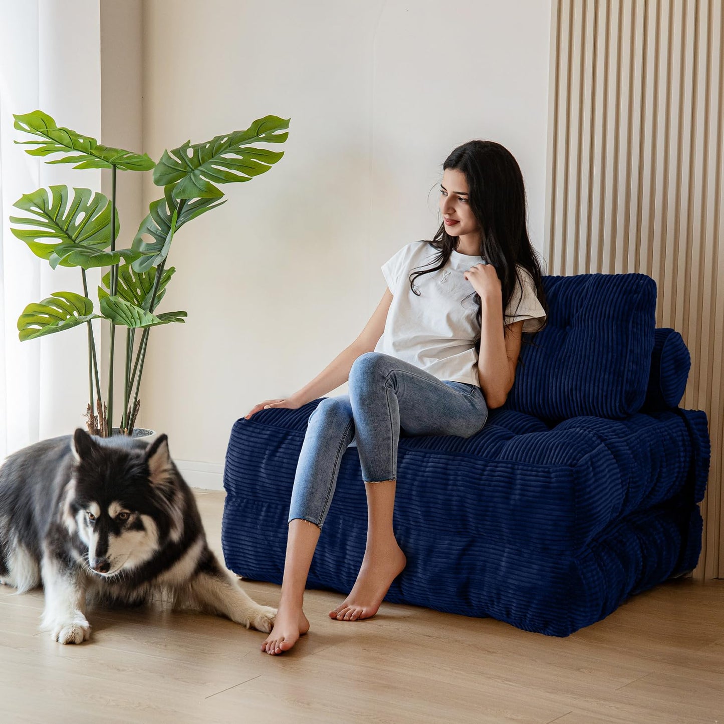 MAXYOYO Folding Sofa Bed, Convertible Sleeper Chair with Pillow Foldable Mattress with Back Support