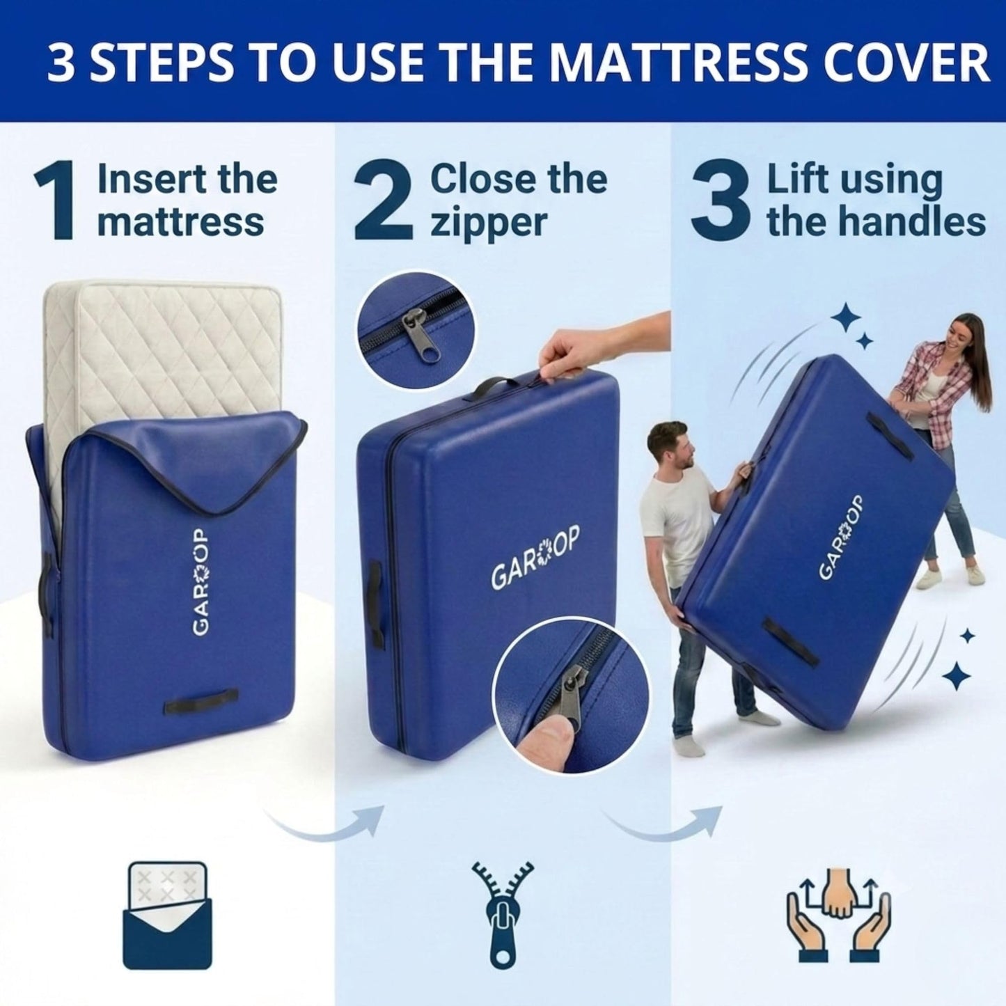 Mattress Bag for Moving and Storage with 8 Handles and Zip - Tarp Plastic Mattress Cover for Moving and Storage