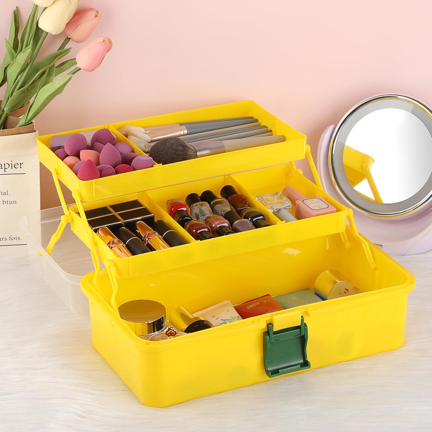 IGNPION 3 Tiers Craft Stackable Storage Box,Plastic Tool Dividers Organiser