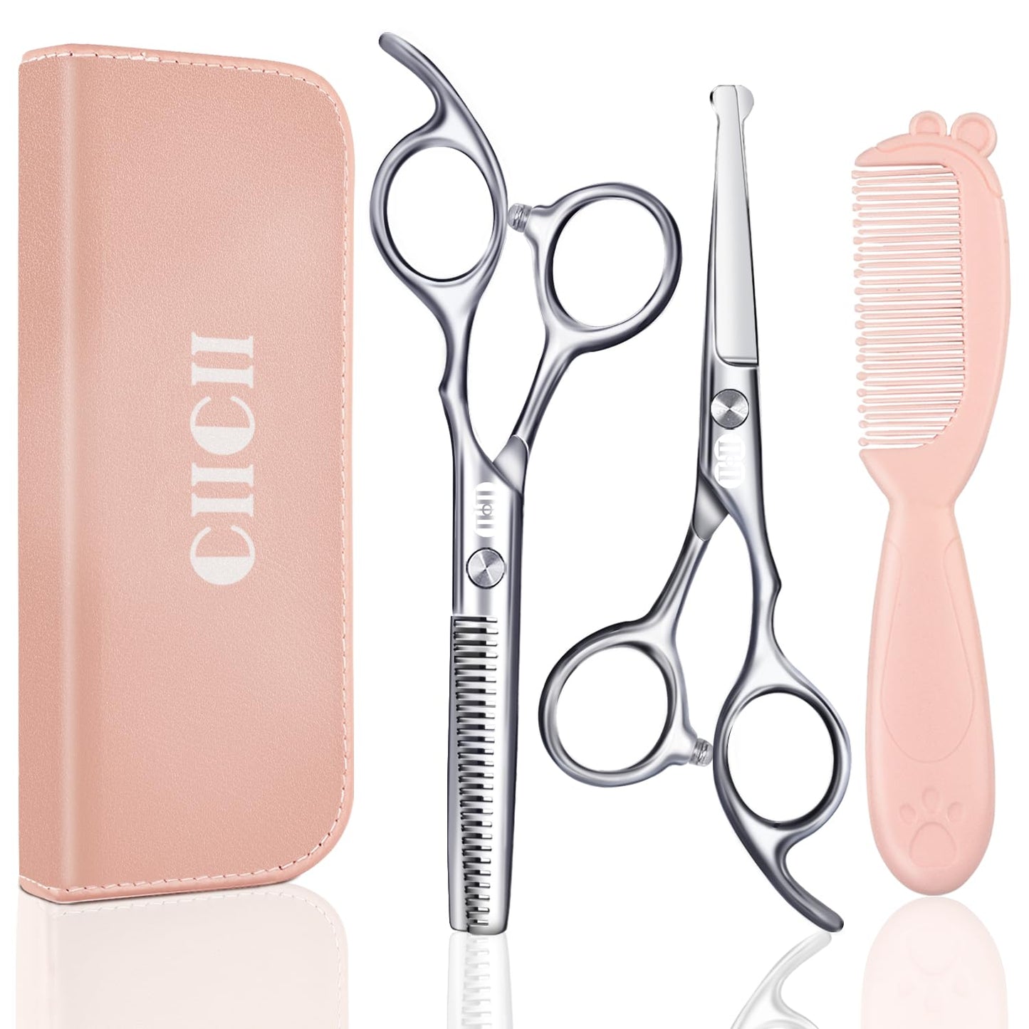 CIICII Kids Hair Scissors Set, Safety Round Tip Hairdressing Scissors (Hair Cutting Scissor Trimming Grooming Thinning Shears) for Baby Toddler