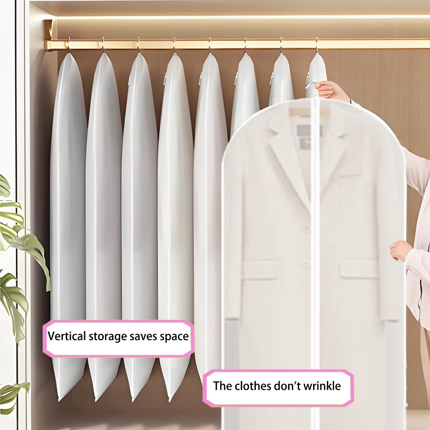 YMWALK 2-Pack Breathable Garment Bags, Long Suit Covers, Dustproof and Waterproof Storage with Zipper, Ideal for Suit, Coat, and Dress Protection