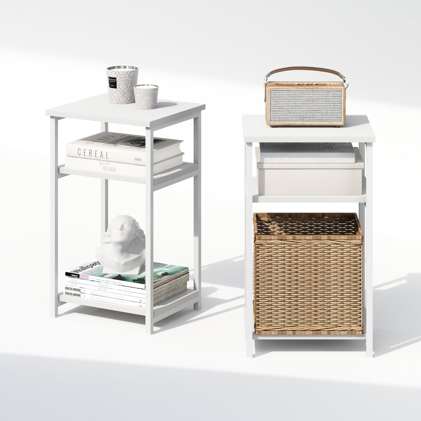 Furinno SIMPLISTIC Night Stand Set of 2, 3-Tier Open Shelf Design Nightstand with Metal Frame, Bedside Table, End Table, Side Table, for Bedroom