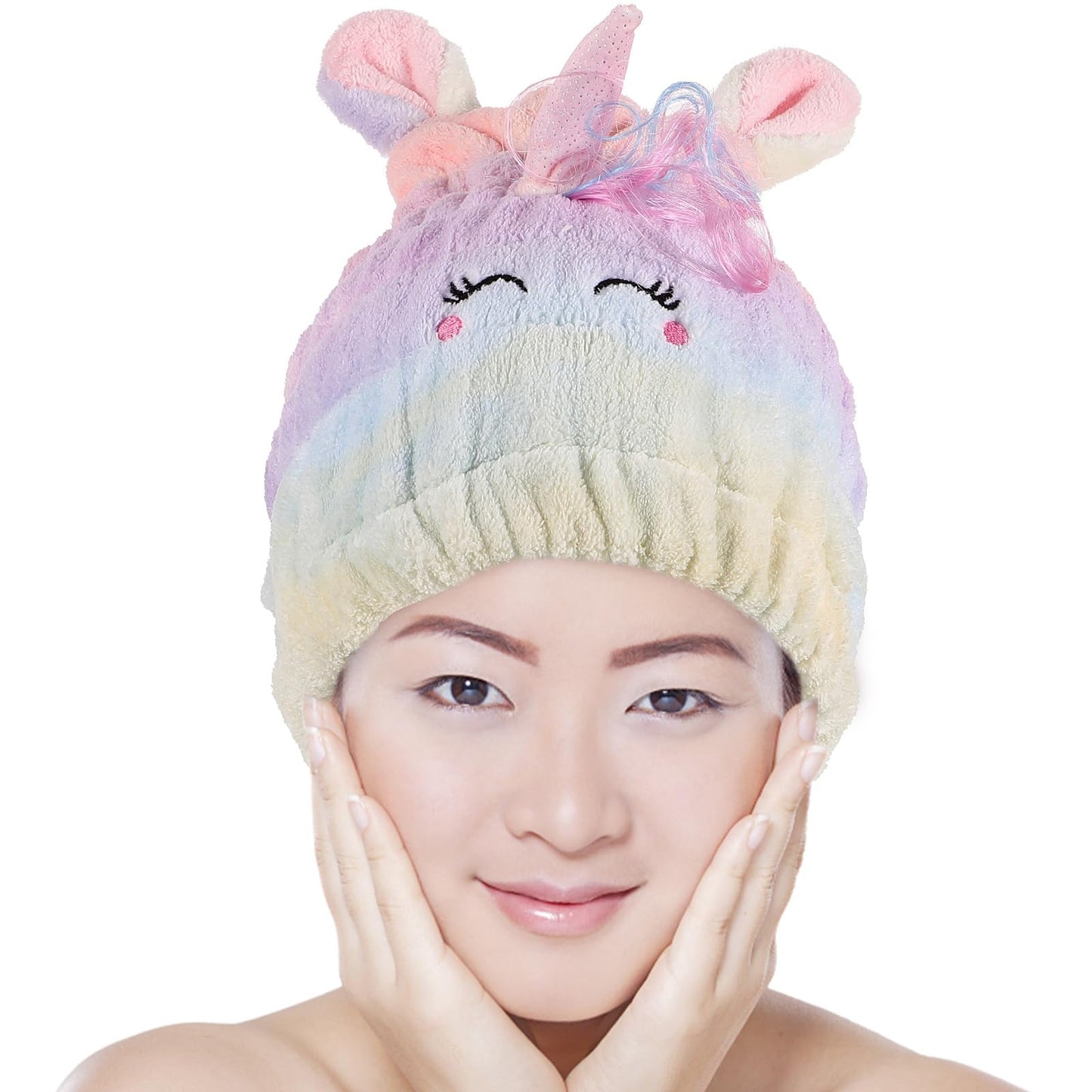 FOMIYES Unicorn Hair Towel Wrap Dry Hair Cap Soft Coral Fleece Absorbent Shower Cap for Women and Kids Drying Turban