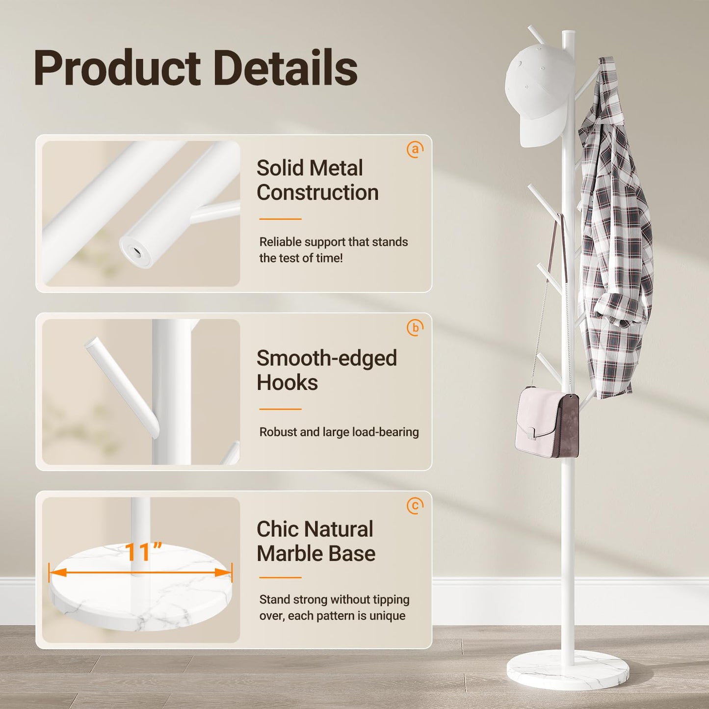 ELYKEN Metal Coat Stand for Small Space, Heavy Duty Coat Rack Free Standing