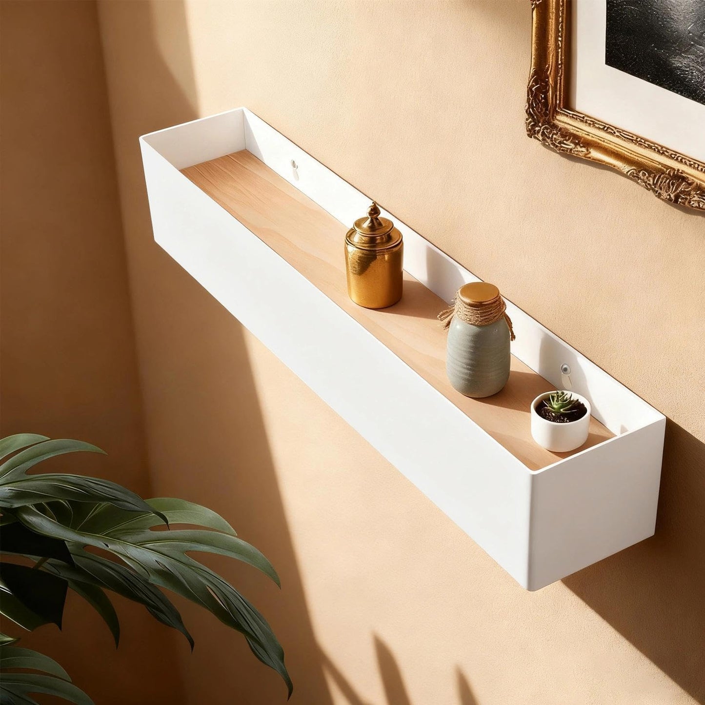 WJUAN White Wall Mounted Coat Rack with Shelf & Concealed Hooks