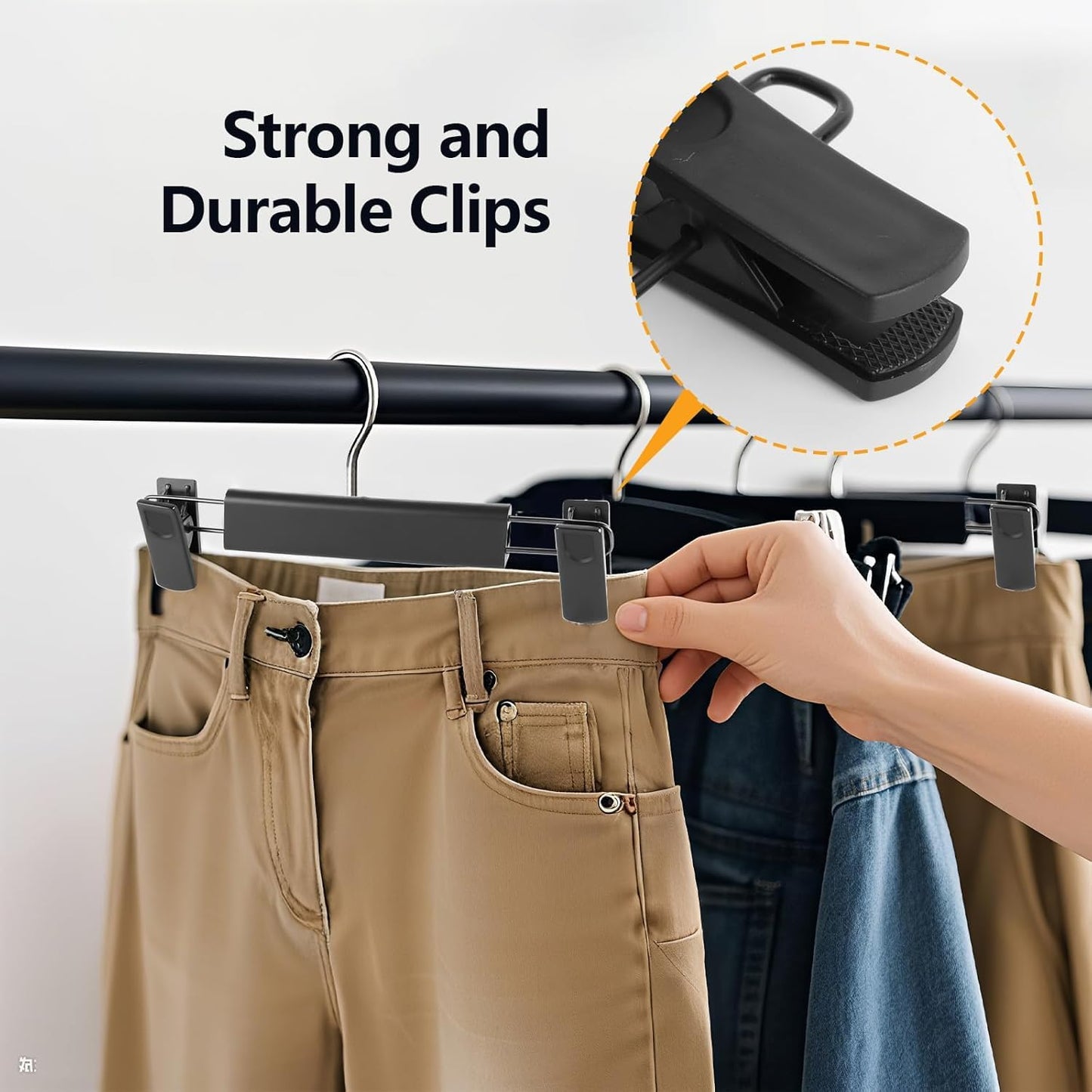 Trouser Hanger, 30Pack Plastic Pant Hangers Space Saving Skirt Hangers with Clips Adjustable Non-Slip Coat Suit Metal Heavy Duty Chrome Clothes