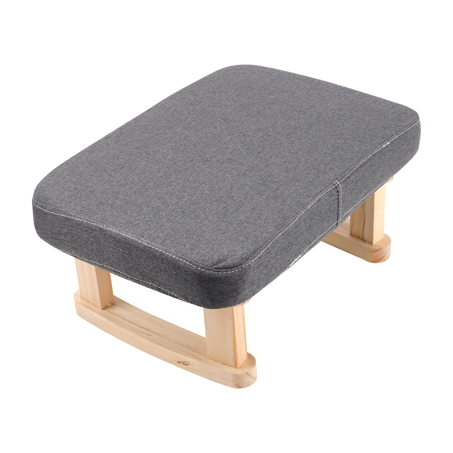 SINJEUN Small Footstool, Ottoman Foot Stool with Wooden Legs and Removable Cotton-Flax Cover, Low Footstool for Living Room, Bedroom, Couch Side