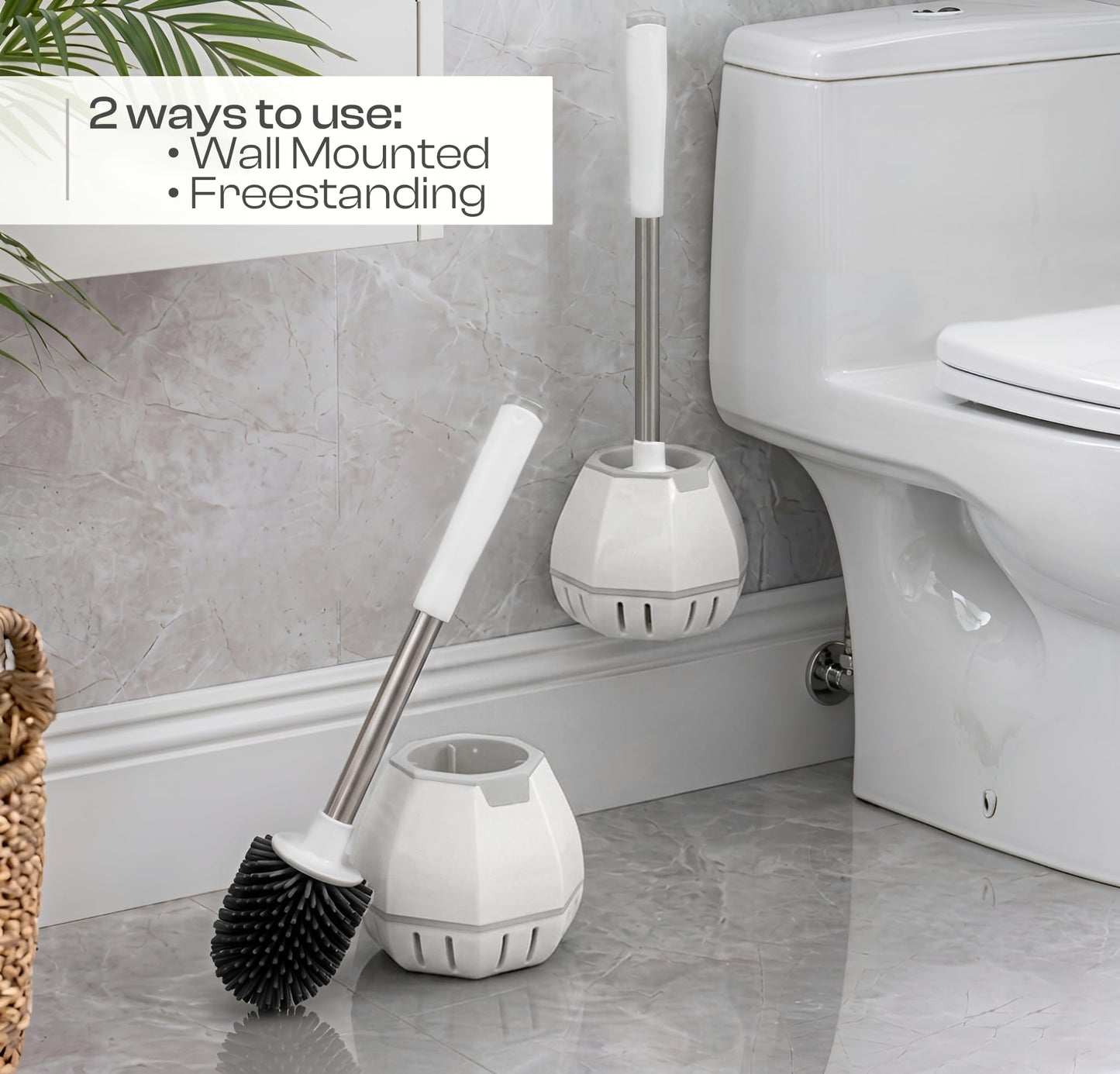 Toilet Brush and Holder Set, Wall Mounted Loo Brush with Hidden Tweezers