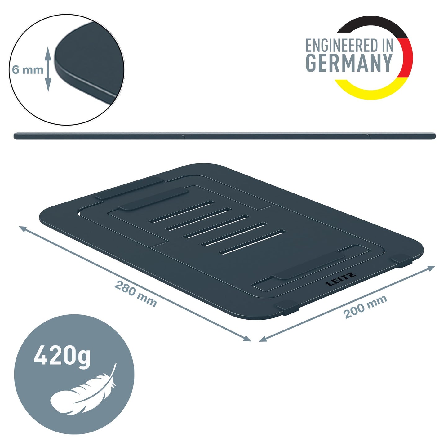 Leitz Aluminium Ultra-Flat Adjustable Laptop Stand, SlimLift Design, 5 Pre-Set Height & Angle Combinations, For 10'' - 17'' Laptops/Tablets