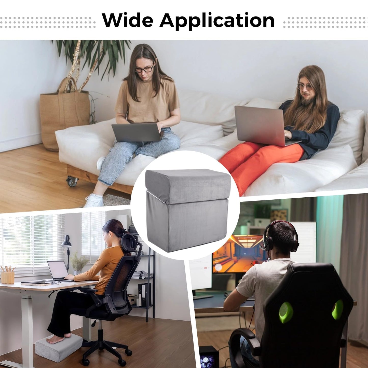 Adjustable Foot Rest Under Desk, Ergonomic Foot Support Cushion, Under Desk Ottoman with Washable Cover, Anti-Slip Design, Ideal for Office, Work