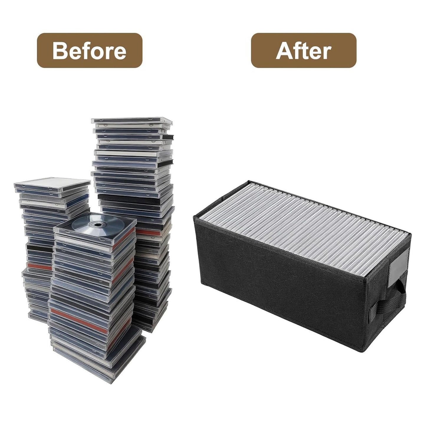 WinHUb CD Storage Boxes Set of 4, Foldable CD DVD Organiser with Lids 35x17x14cm, Holds 30 CDs Full Case, 60 Slim Case or 165 Sleeves