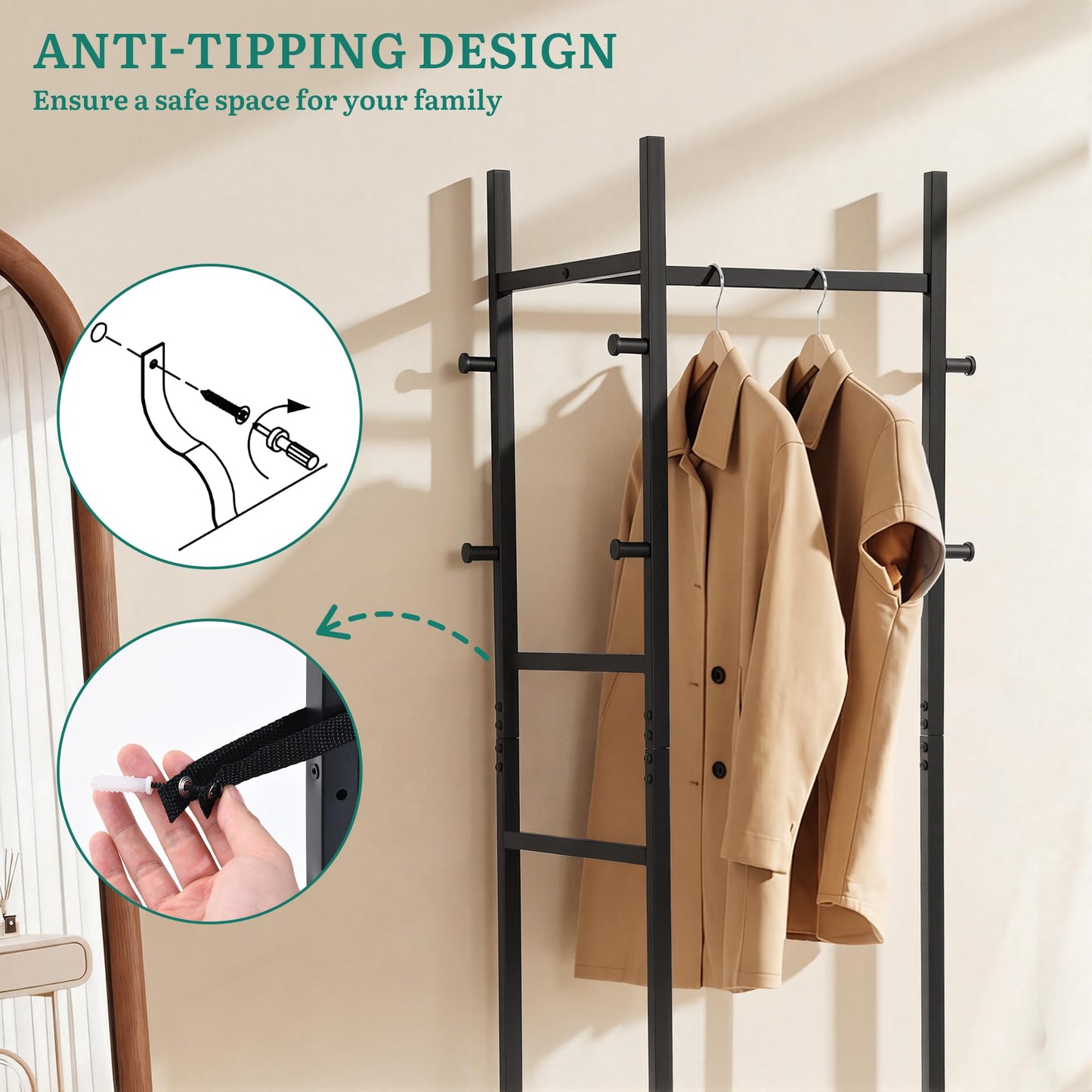 YITAHOME Coat Stand, Clothes Rack Hall Tree with Shelves & Hooks, Grey