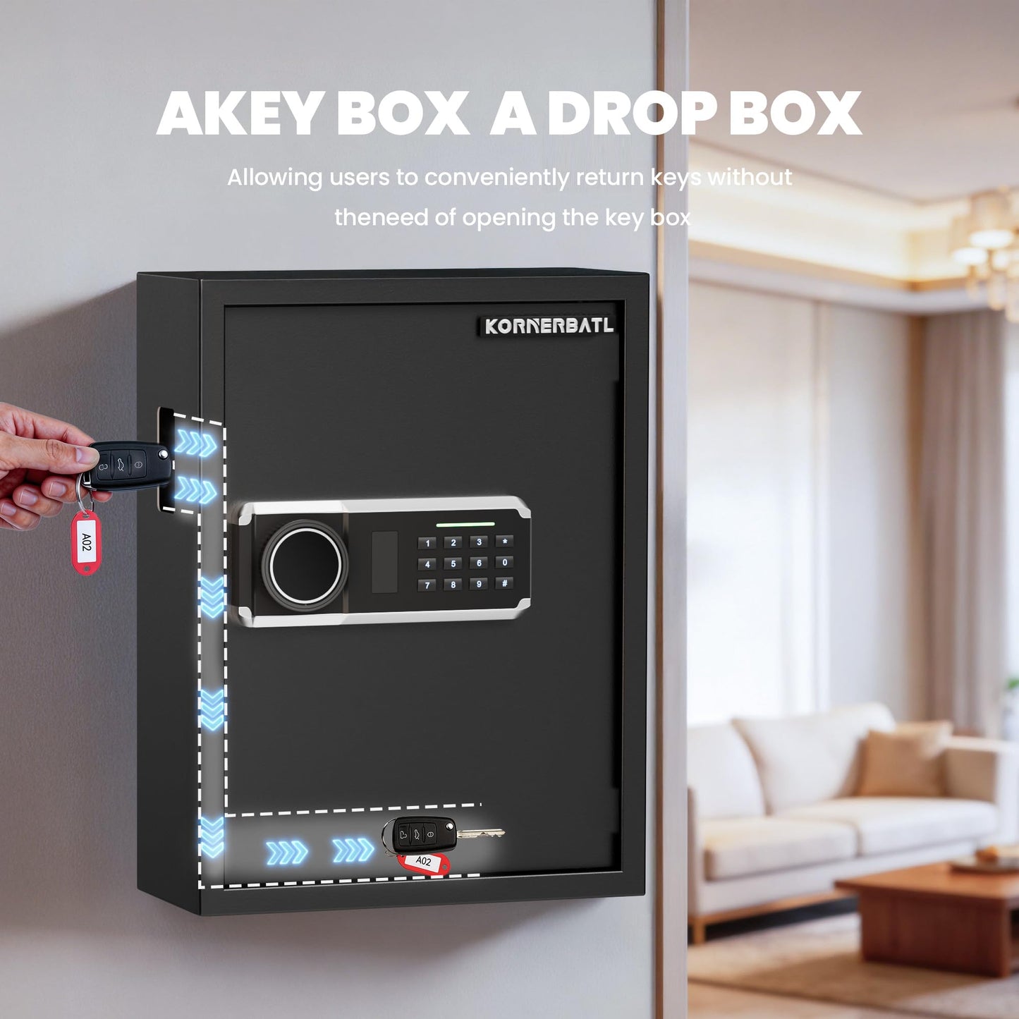KornerBatl Electronic 103 Key Safe Wall Mounted, Key Lock Box With Code