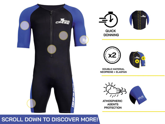 Cressi Mens Tiburon Man Monopiece 2 Mm Shorty Wetsuit, Black/Blue, M EU