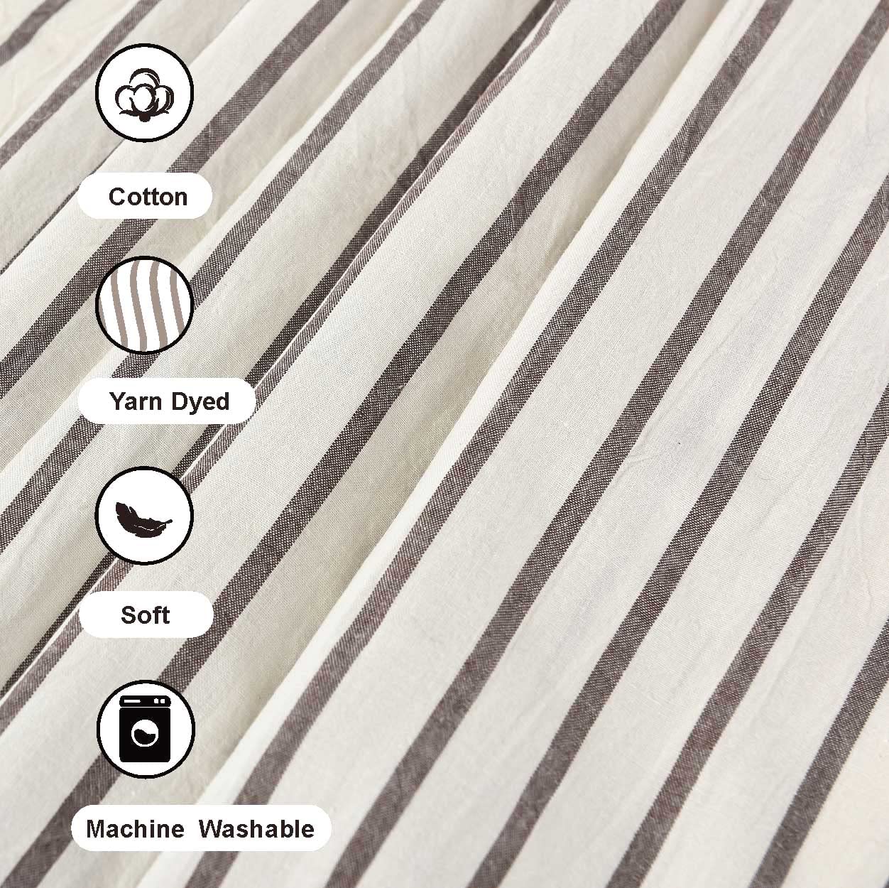 DOSLY IDÉES Farmhouse Shower Curtain,Beige and Brown Stripe,Button Curtain,Linen and Cotton Woven Fabric,Rustic Charm Country Chic Style,72x72 in
