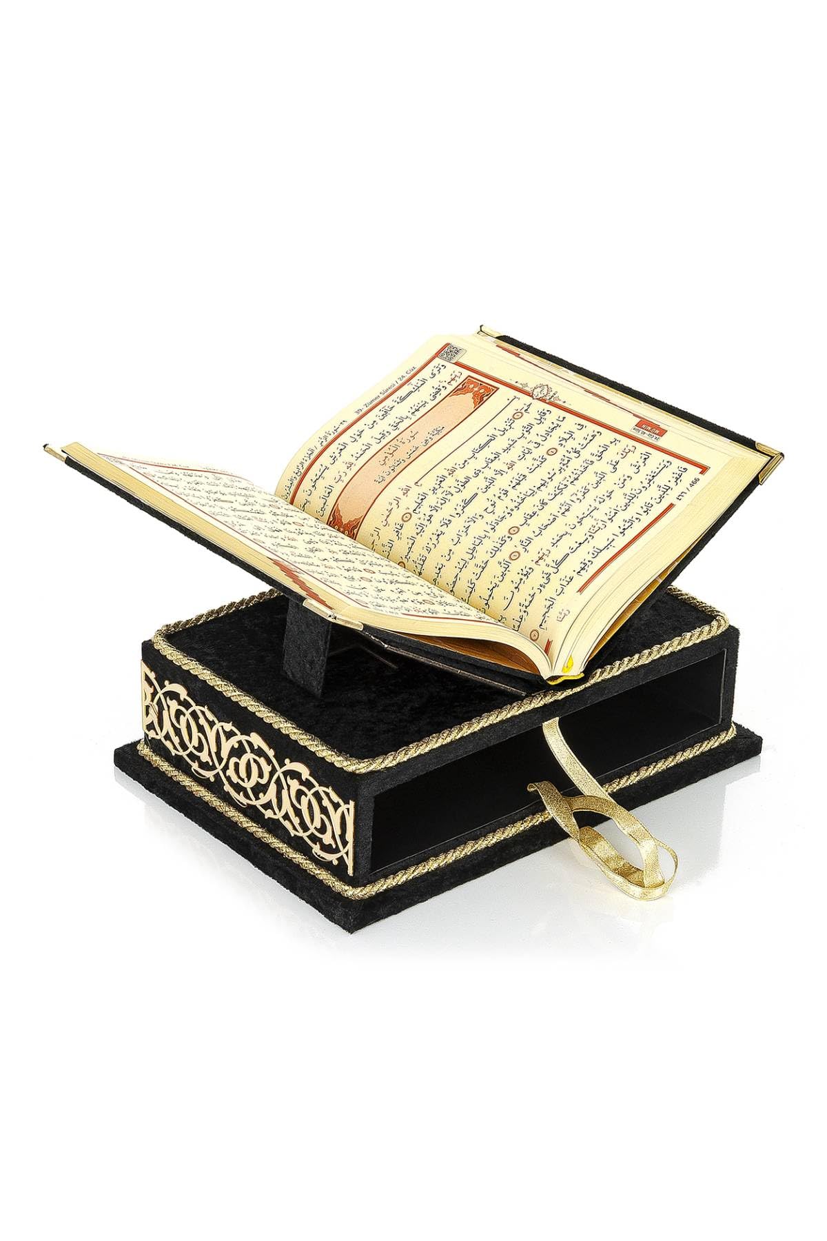 ihvan online, The Holy Arabic Quran Gift Set, Book Stand Holder, Desktop Quran Holder, Rehal, Velvet Covered Chest Rihal