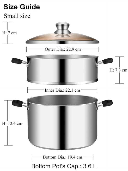 VENTION Steamer Cooking 22cm, Food Steamer Stainless Steel, Induction Steamer Saucepan, 3.6 l