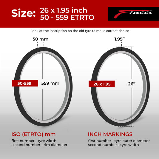 Fincci Pair 26 Inch Bike Tyres - Pair Foldable Mountain Bike Tyres 26 x 1.95-60 TPI Bicycle Tires 50-559 for MTB, Road, Cross, Country Bicycle