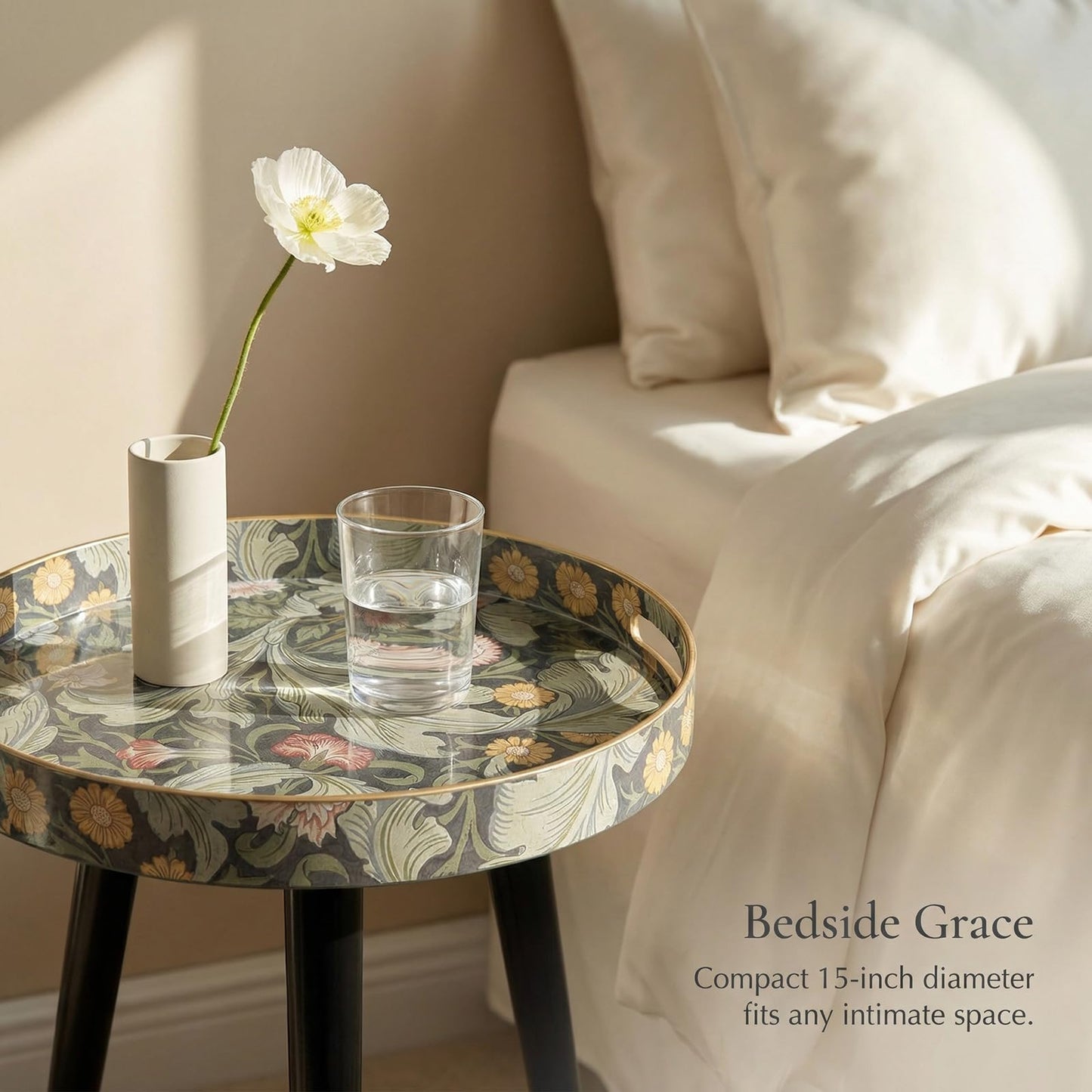 Simmer Stone Round Indoor Side Tables with Detachable Wooden 3 Legs, Versatile Tray Table, Perfect For Round Coffee Table Tea