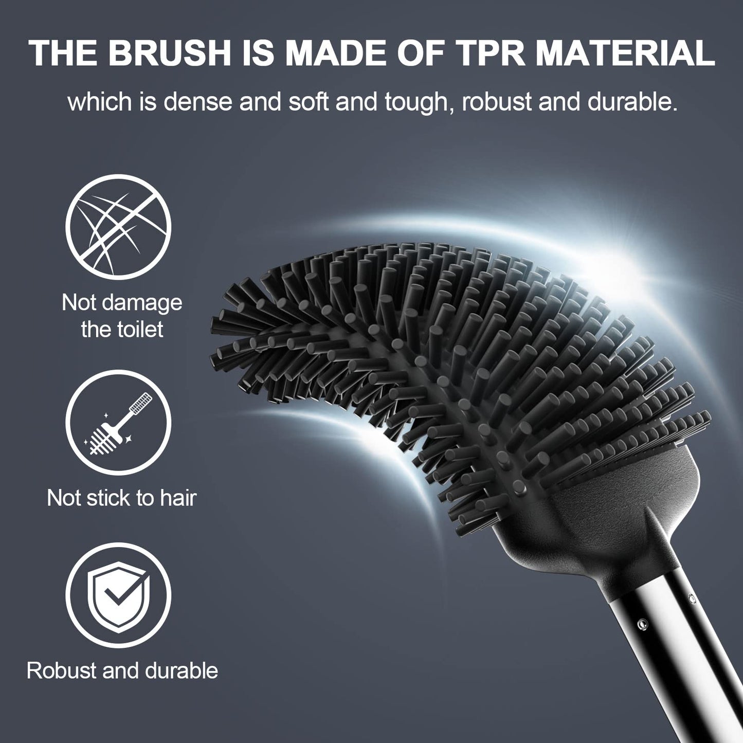 ASOBEAGE Silicone Toilet Brush: Flexible Head, Stainless Steel Handle, Wall-mounted, Quick-drying Holder for Bathroom Clean (Black)
