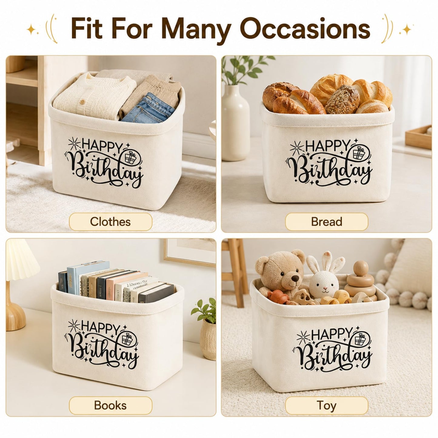 Happy Birthday Canvas Storage Baskets, Birthday Gifts for Women, Waterproof Bread Storage Bags for Kitchen Decor, Friend, Women