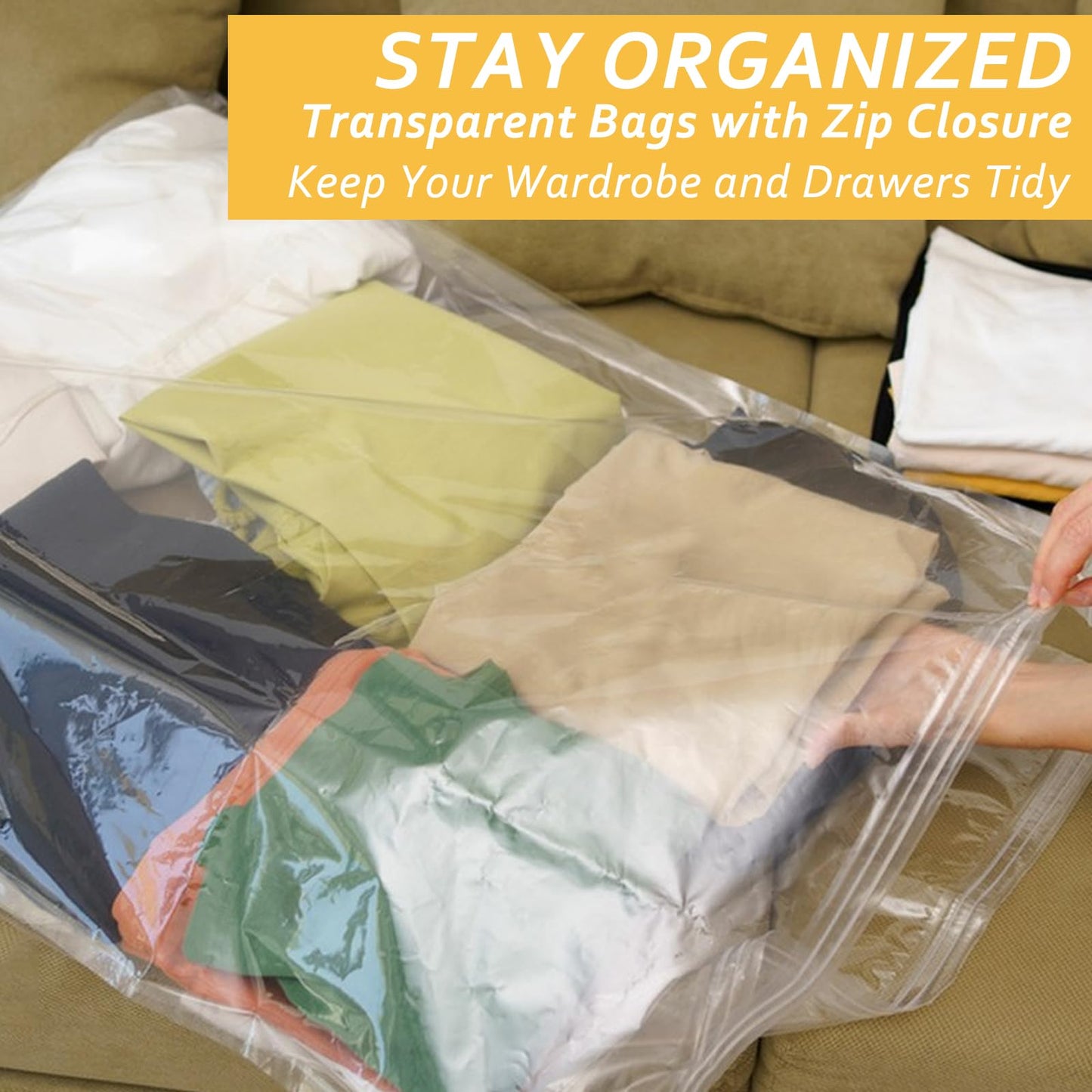 60x80cm Reusable Ziplock Bags for Clothes,20 Pack Large Plastic Hospital Travel Clothes Storage Bags Clear Seal Bag Waterproof Luggage Organiser for
