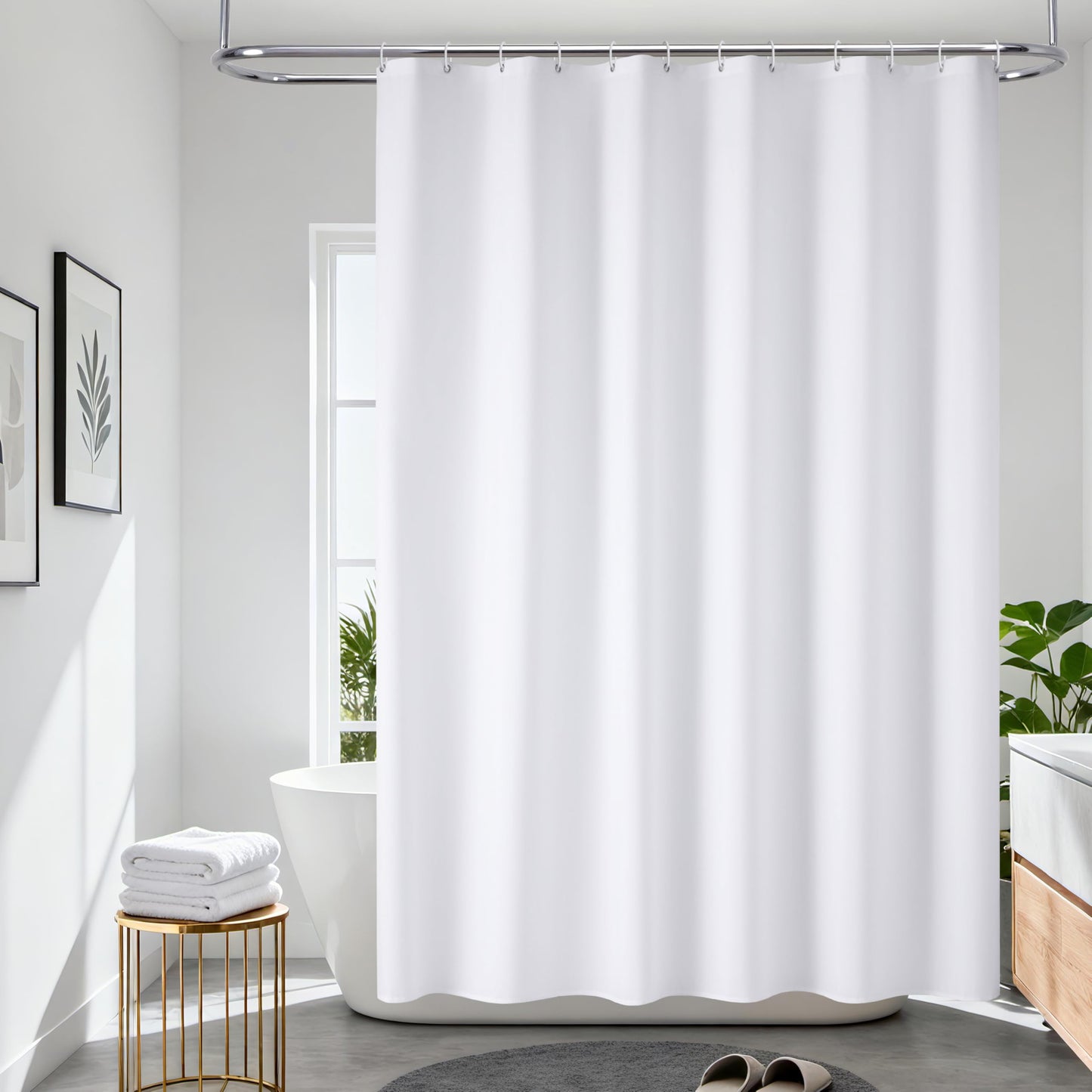 VANZAVANZU White Fabric Shower Curtain 180x180 cm with Hooks, 120GSM Ultimate Waterproof Shower Curtain, Mould Proof Resistant, Soft TPU Coating,