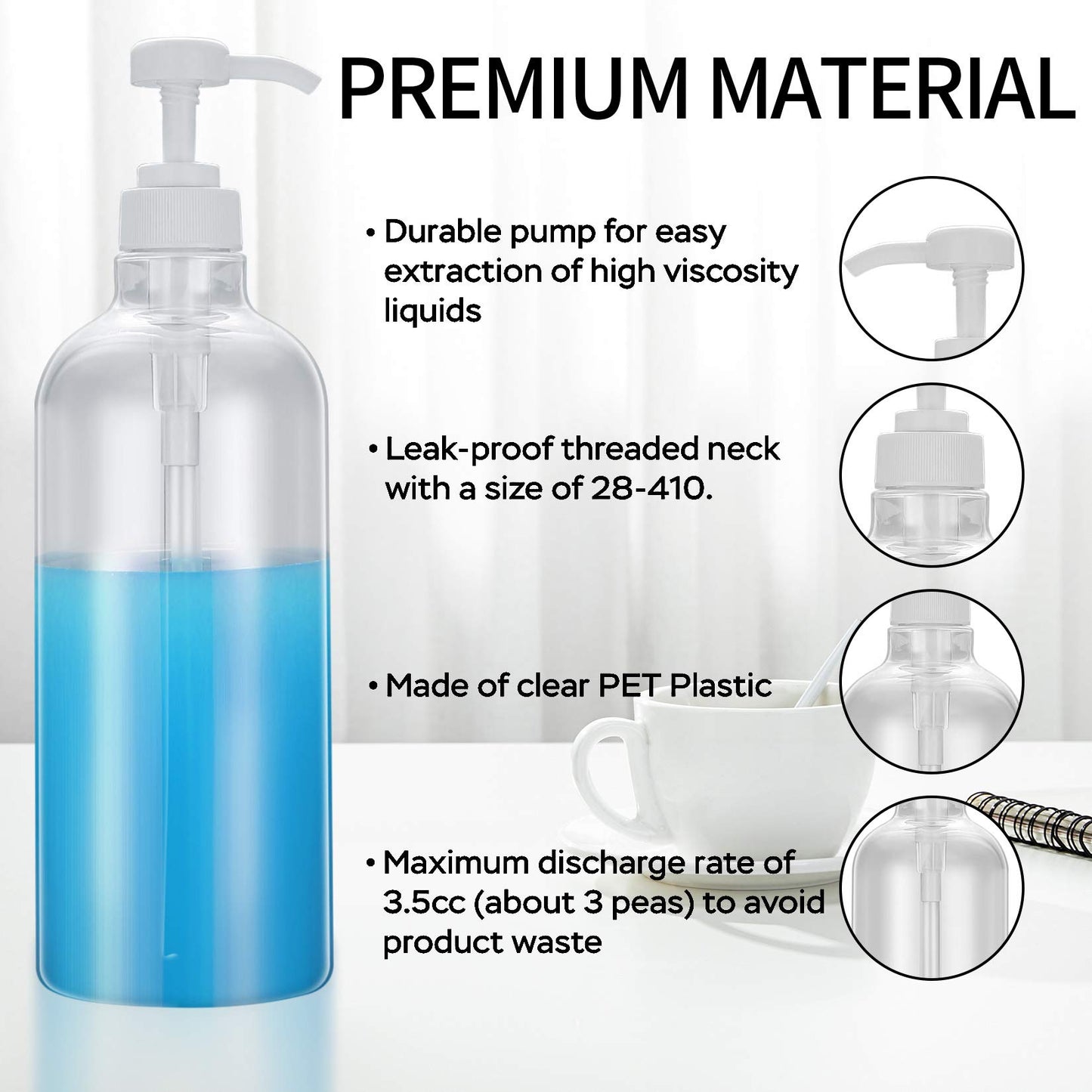 2 Pcs Shampoo and Conditioner Bottles, 1000ml Empty Plastic Refillable Handwash Shower Soap Pump Bottles Dispensers for Cleaning, Travel, Liquids