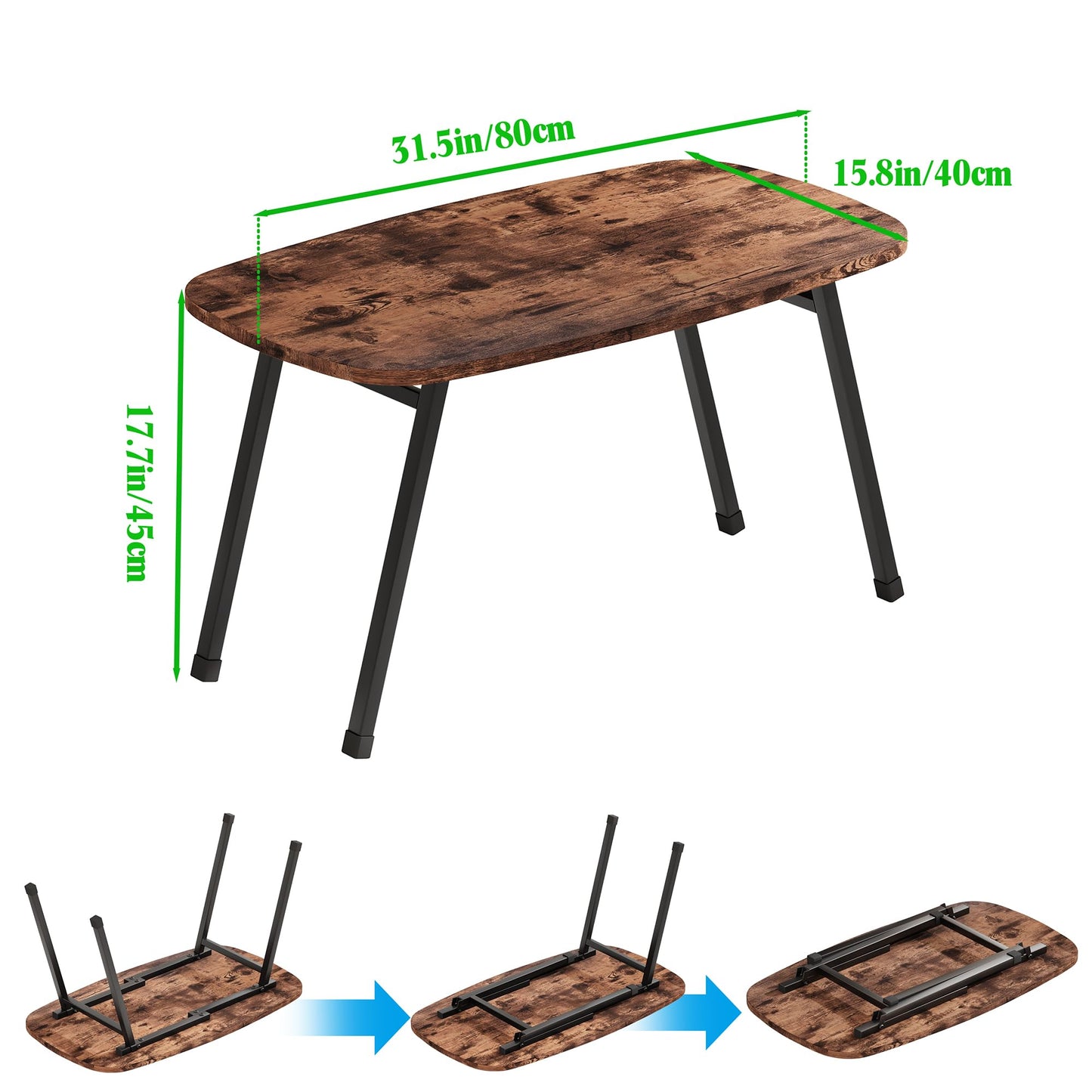 VECOCHO Oval CoffeeTable,Small Folding Coffee Tables For Living Room,Brown