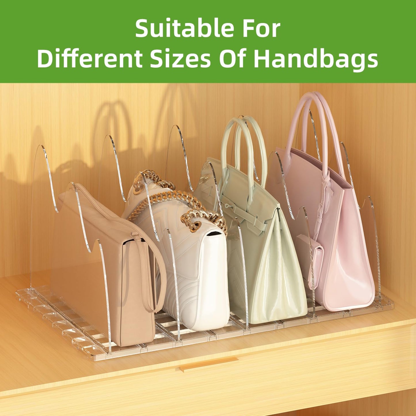 ANTOWIN 2 Pack Purse Stand Holder for Handbags, Transparent Bag Holder, Adjustable Wide with Non-Slip Base for Closet Organization, Bag Display
