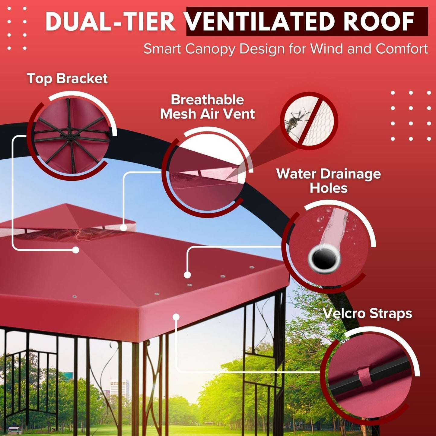 Flexzion Gazebo Top Replacement 10x10 Feet - Canopy Replacement Cover for Double Canopy Tent Dual Tier Pop Up Gazebo Tent Netting Cover, Water, Dirt,