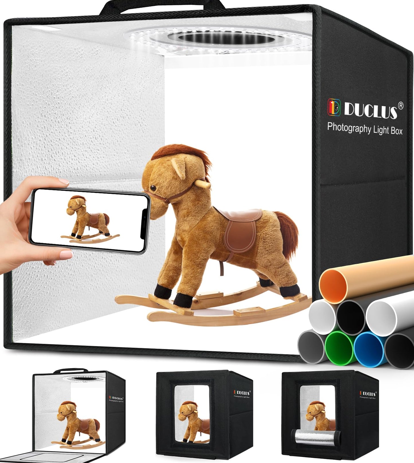 Light Box Photography 30cm/12"x12" Portable Photo-Box Booth, Mini Shooting Tent Kit with 120 LED Lights Dimmable, 8 Photo Backdrops for Product