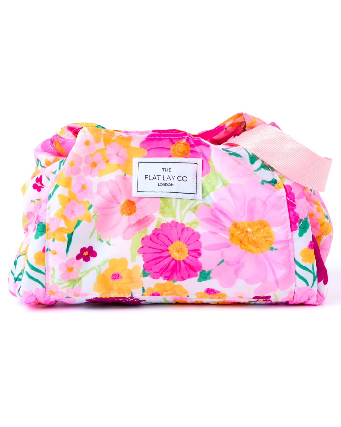 The Flat Lay Co. Makeup Bag - Bouquet Flowers Travel Make Up Organiser for Cosmetics, Eyeshadow, Make-Up Brushes, Lipstick & Tools - Drawstring Makeup