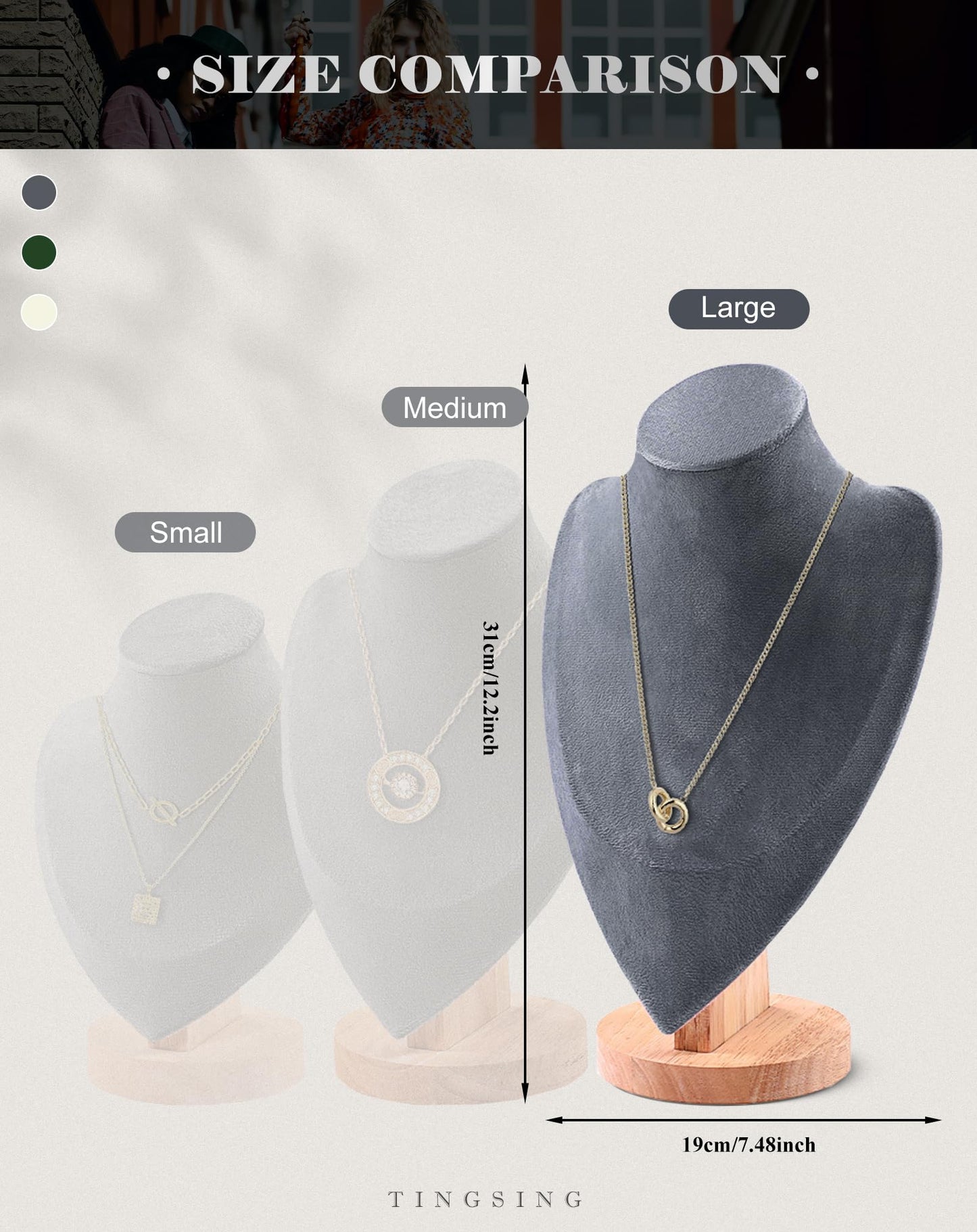 TINGSING Velvet Necklace Display Stand Jewelry Bust Display Stands