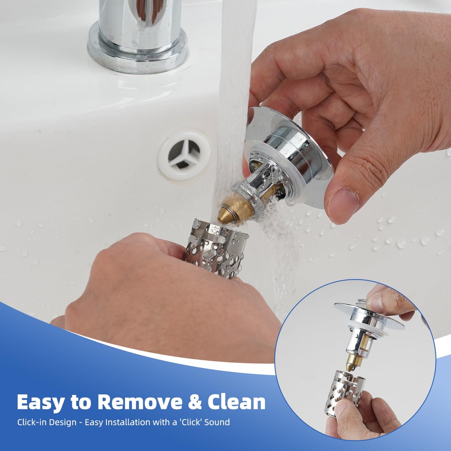 iFealClear 2PC Upgraded 3 in 1 Bathroom Sink Plug, Hair Catcher, Pop Up Sink Strainer Plug with Detachable Stainless Steel Filter