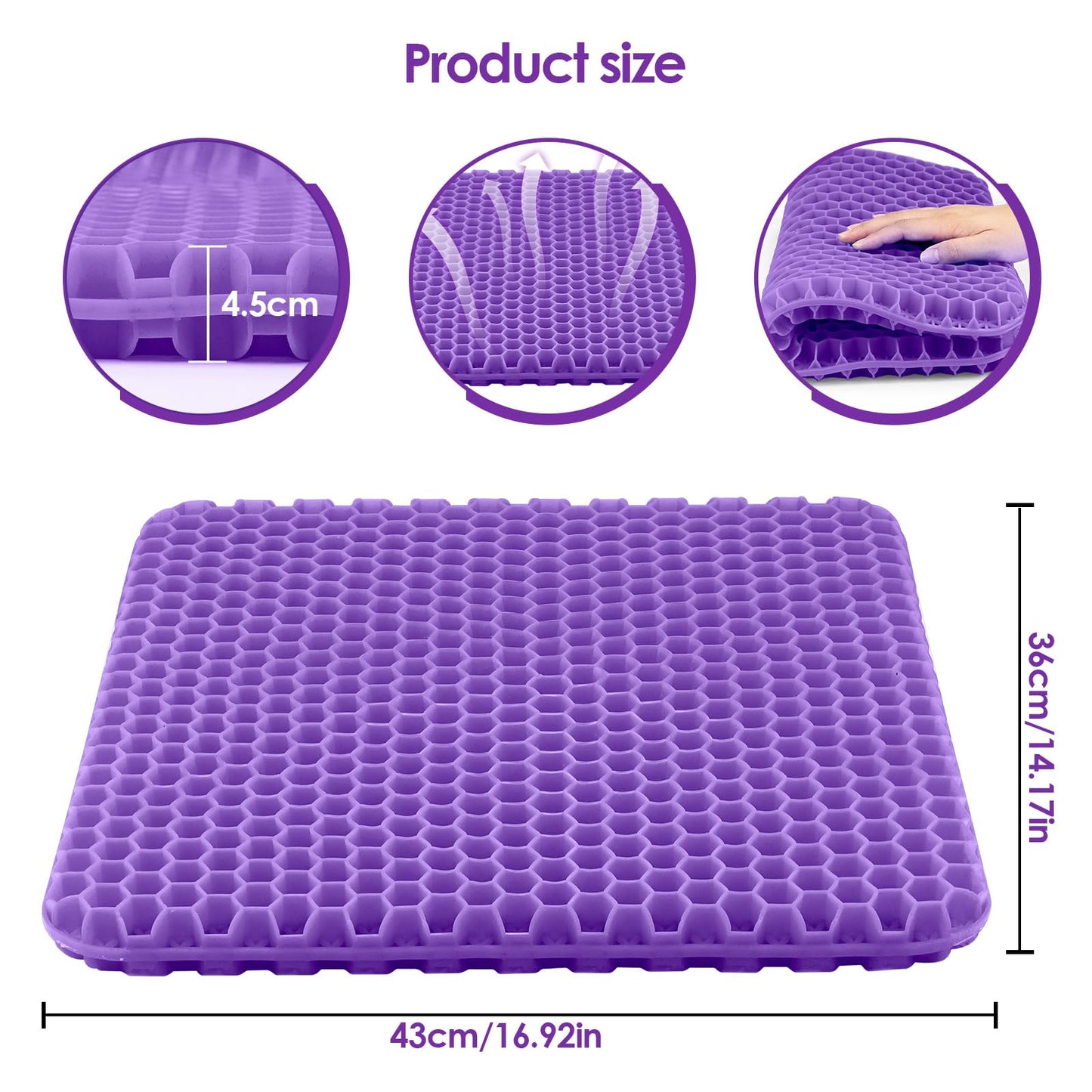 wiksite Gel Seat Cushion, Honeycomb Design Double Thick Gel Cushion with Cloth Cover Ergonomic & Cool Seat Cushion for Home Office Chair Car