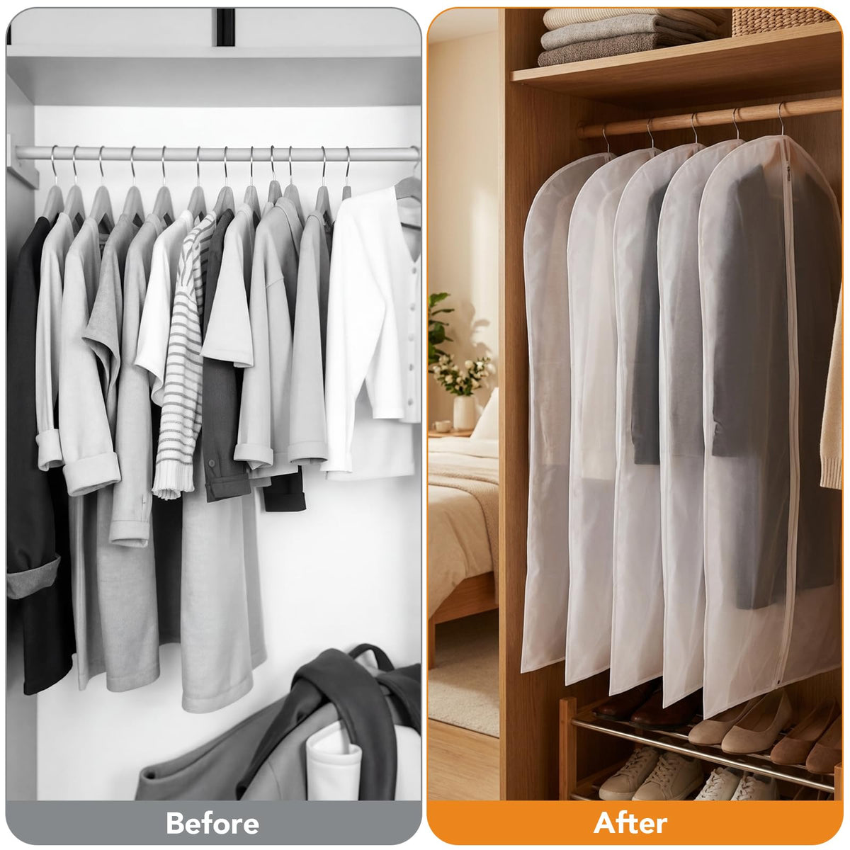 2 Pack Dress Bags Covers Long, 55in PEVA Garment Bags Suit Bags, White Edge