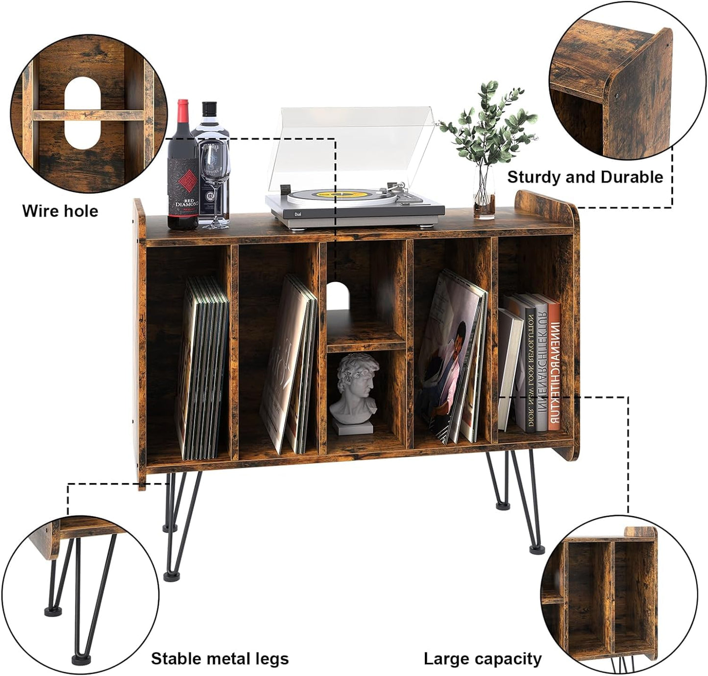 Huhote Record Player Stand, VinylRecord Storage 3 Tier End Table, Turntable Stand for Vinyl Player, RecordPlayer Table Up to 200 Albums
