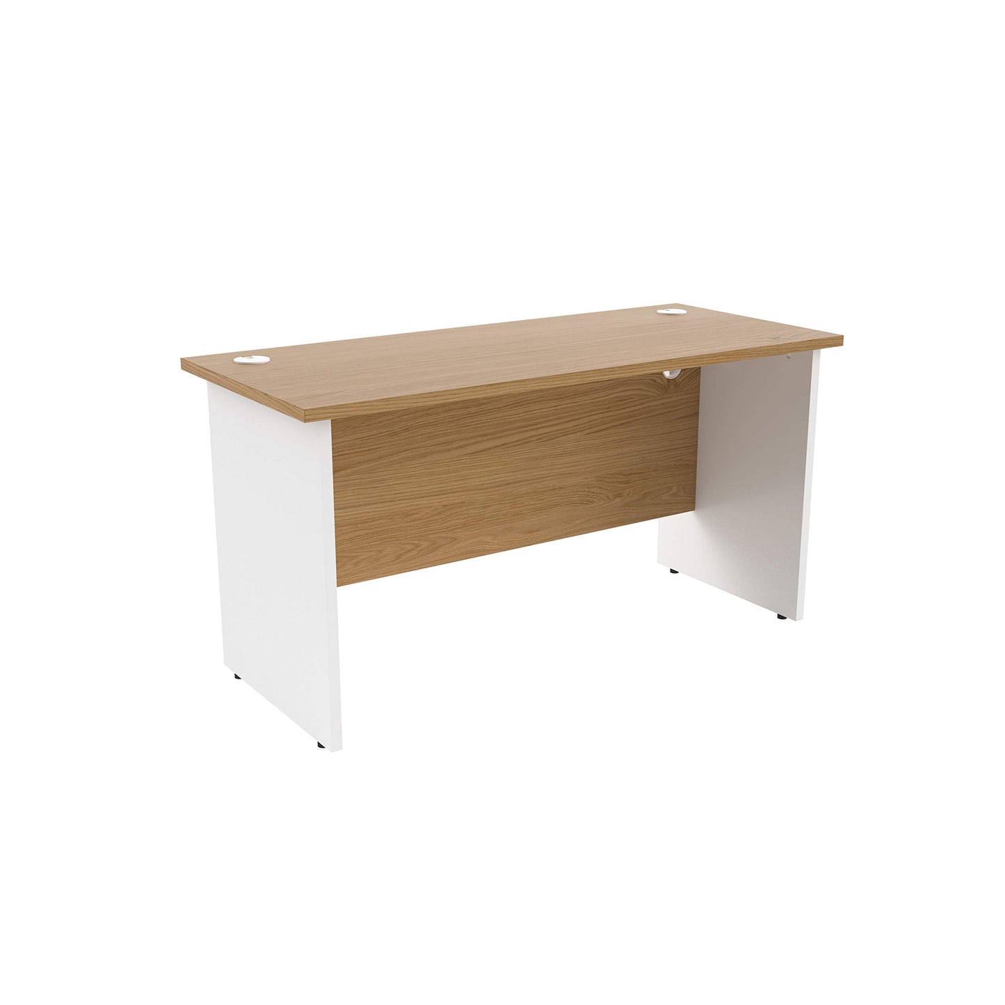 Office Hippo Heavy Duty Rectangular Office Desk with Panel Ends, 120 x 60 x 73 cm, White Legs, Oak Top