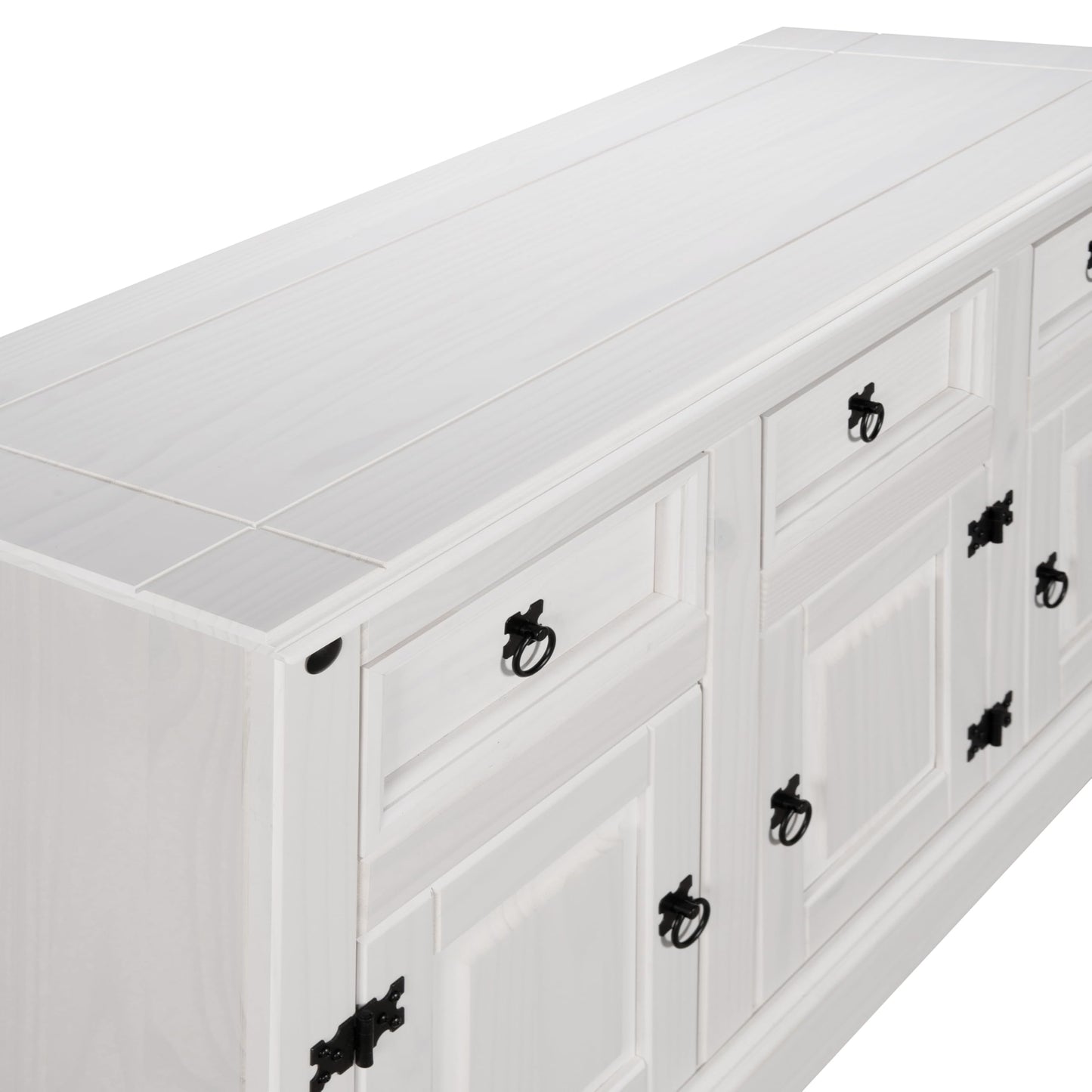 Corona Sideboard 3 Door 3 Drawer Country House All White Solid Mexican Pine Wood W 125cm x D 40cm x H 76cm