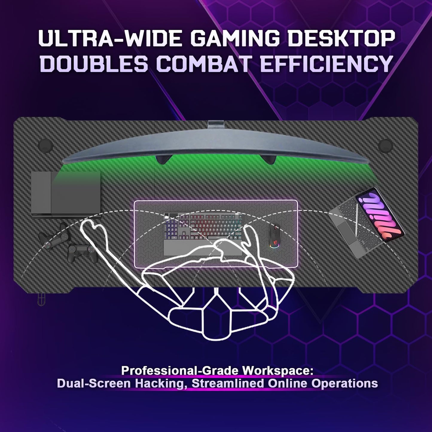 JUMMICO Gaming Desk 100 x 50 cm, Z Shaped Gaming Table Computer Desk PC Gamer Desk for Home Office, Gaming Desk with Headphone Hook, Black