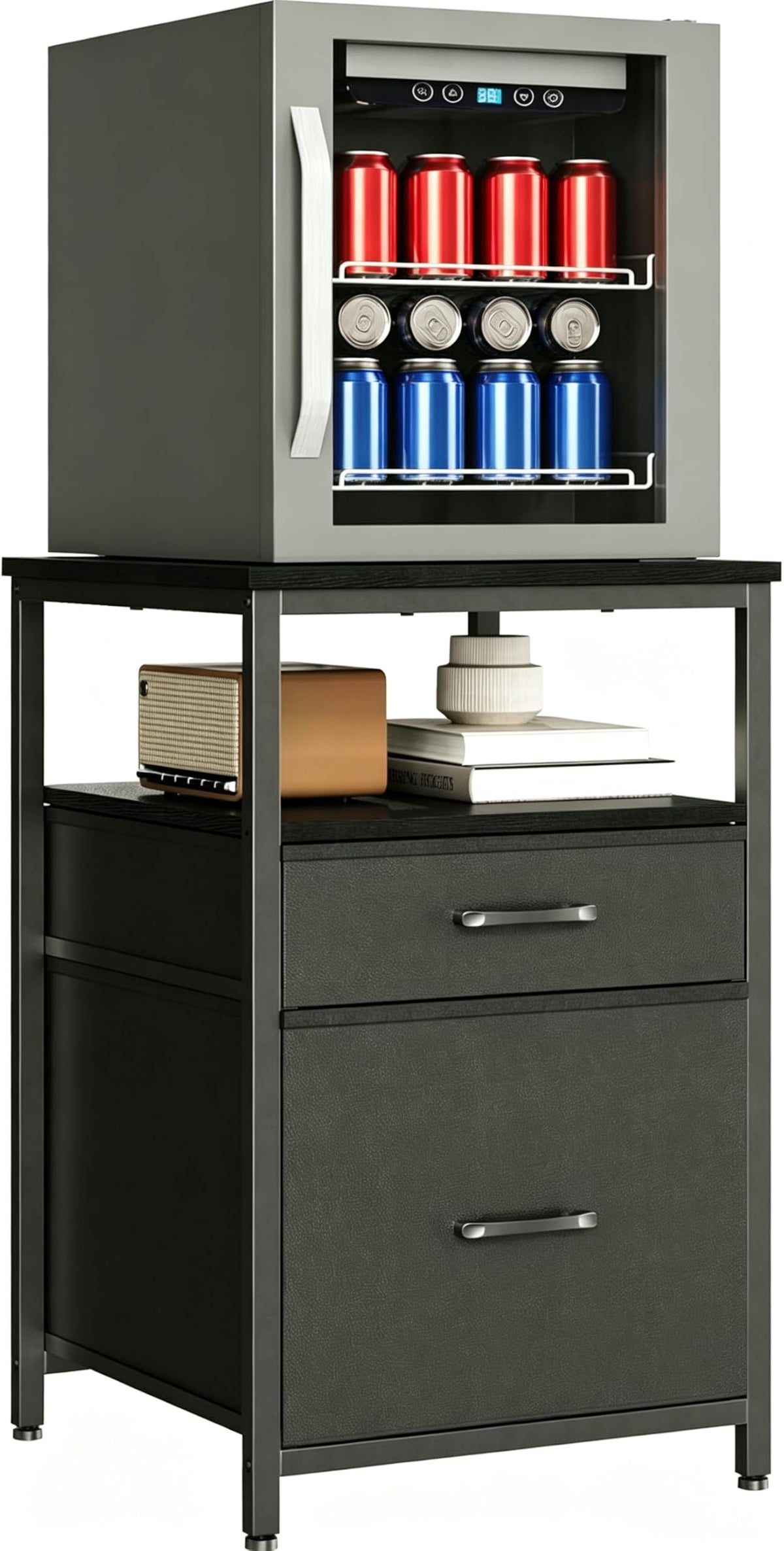 Herture Mini Fridge Stand, Small Refrigerator Stand with 3 Storage