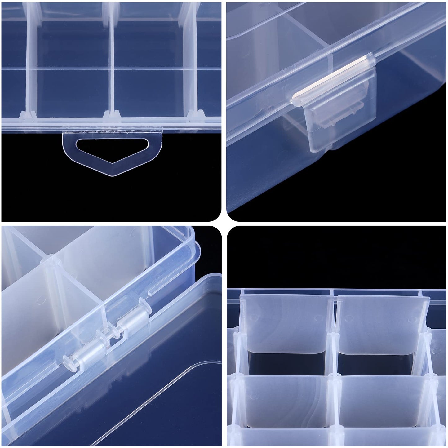 FFowcye 2 Pack 36 Grids Plastic Bead Storage Box with Adjustable Dividers, Clear Small Parts Organiser for Jewellery, Sewing, Screws, Lego