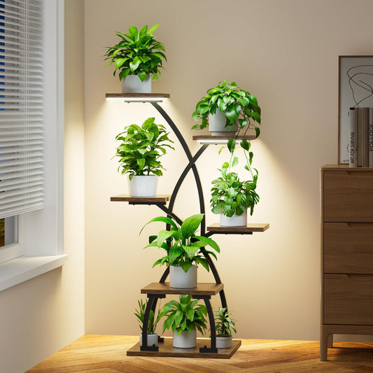 Plant Stand Indoor with Grow Lights - 6 Tiered Plant Shelf Indoor, Corner Plant Shelves for Indoor Plants Multiple, 36" Matel Curved Plant Flower