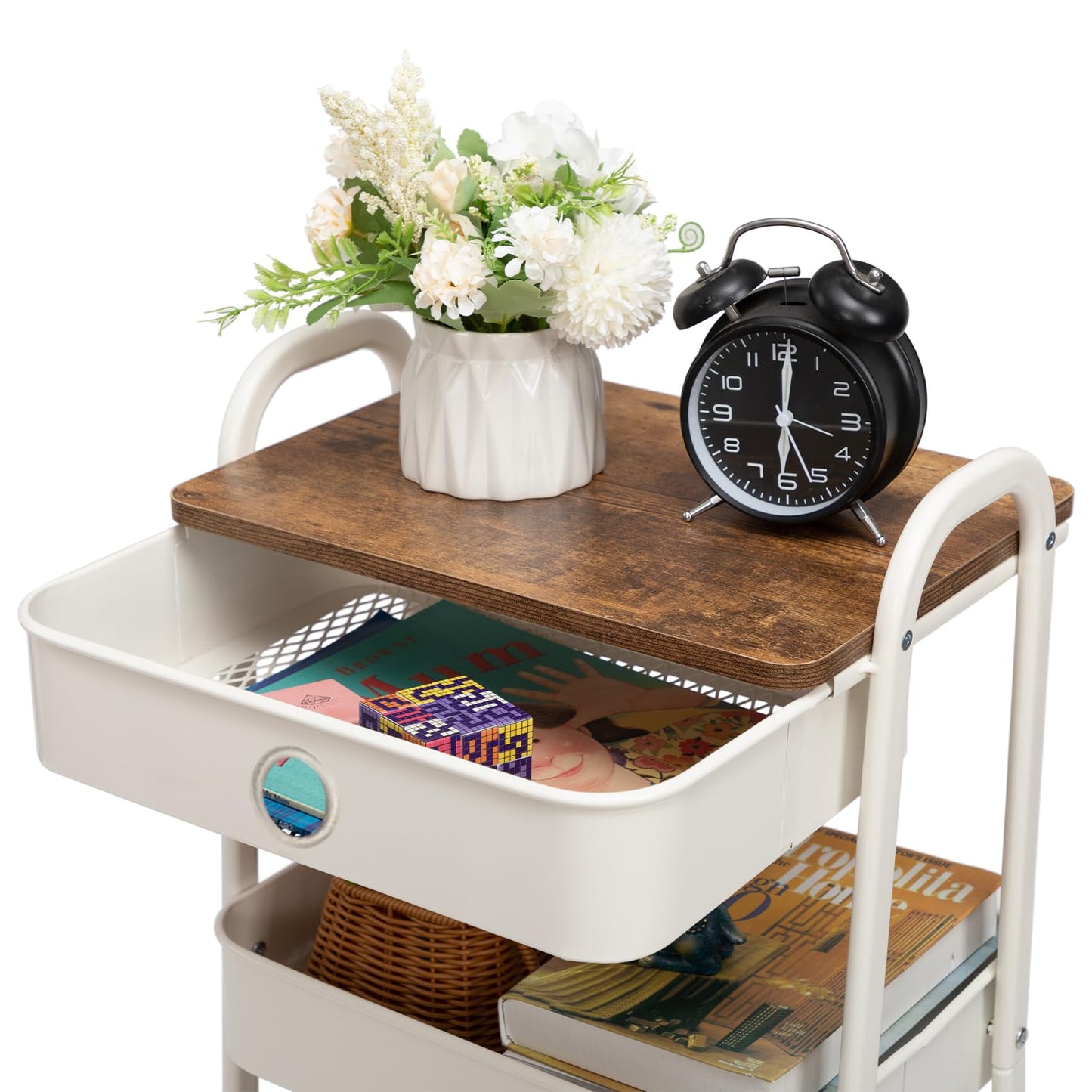 DOEWORKS Storage Trolley on Wheels Metal 3-Tier Rolling Trolley with Drawer
