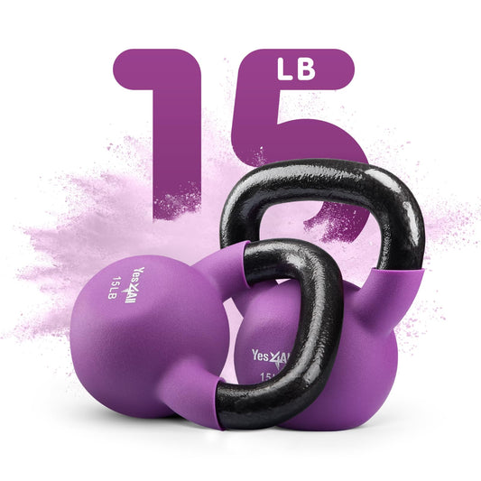 Yes4All Neoprene Coated Kettlebell Weights, Strength Training Kettlebells (15Lb - Willowherb)